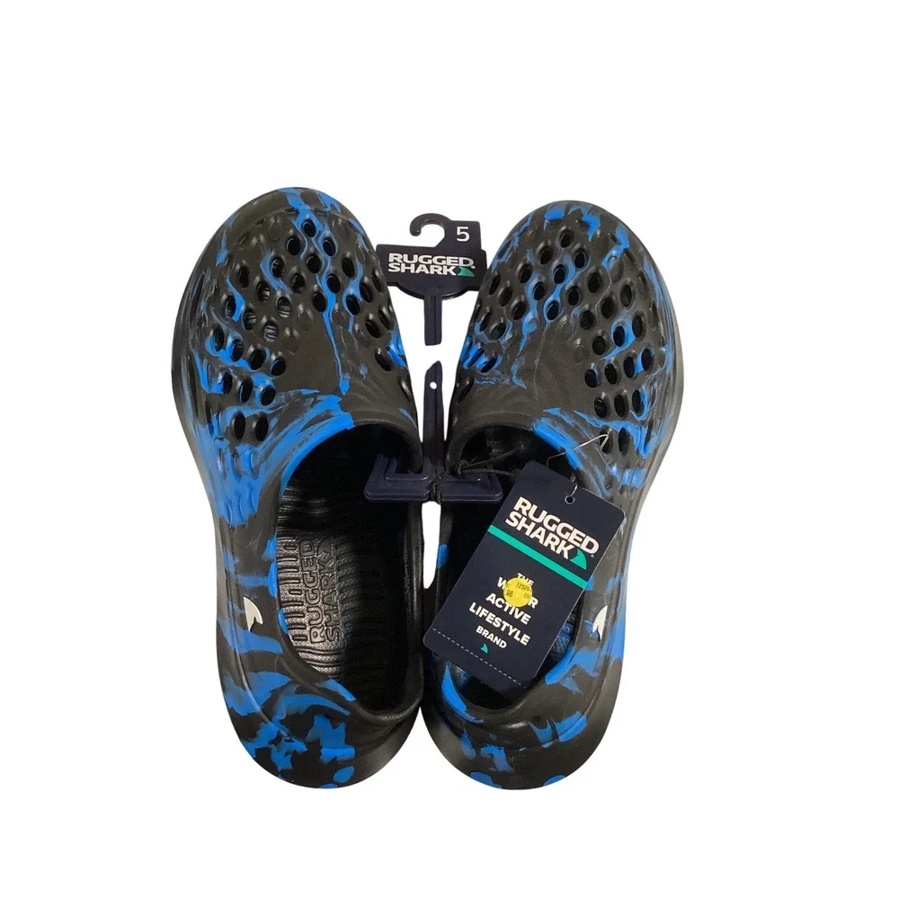 Rugged Shark Kids EVA Clogs Slip On‎ Water Shoes Black Blue Marble Swirl Size 5